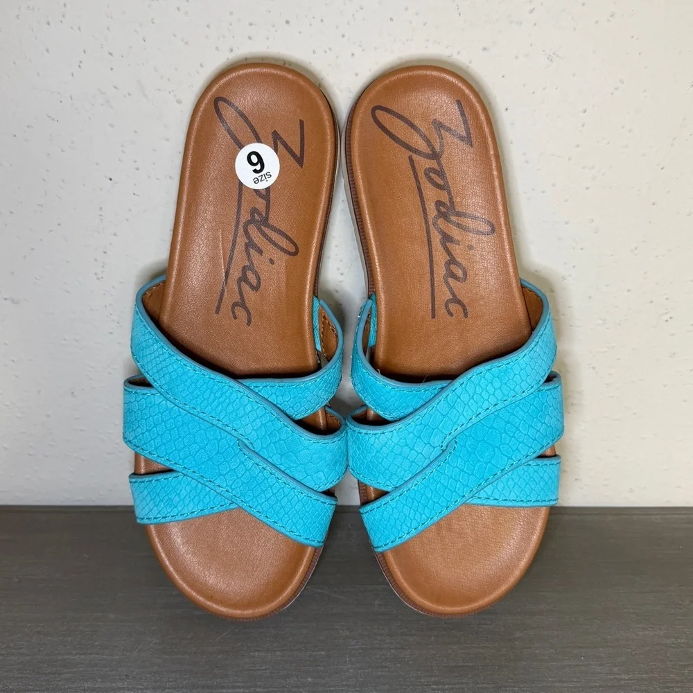 Zodiac Women's Size 6 M Blue Snake Leather Platform Sandals Comfort Shoes - Picture 2 of 7
